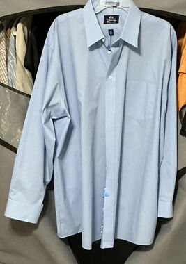 Stafford Mens Dress Shirt 18.5 36/37 Blue Solid Long Sleeve Wrinkle Free